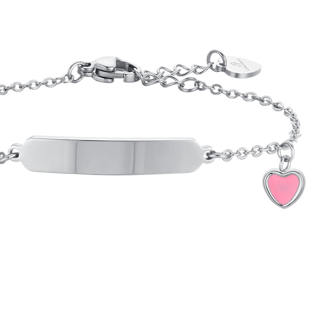 PULSERA DE ACERO NIÑA CON CORAZÓN Y PLACA