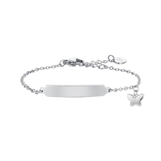 PULSERA DE ACERO NIÑA CON MARIPOSAS Y PLACA