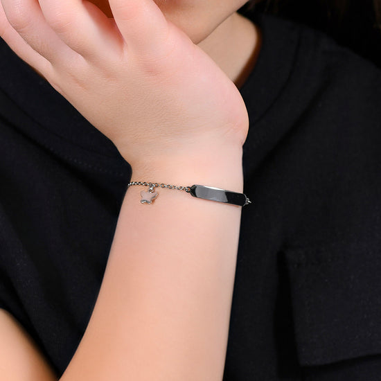 PULSERA DE ACERO NIÑA CON MARIPOSAS Y PLACA