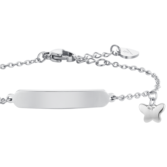 PULSERA DE ACERO NIÑA CON MARIPOSAS Y PLACA