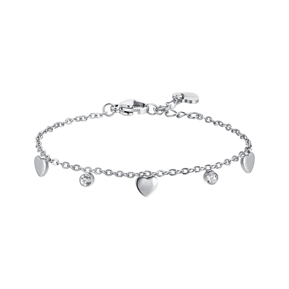 PULSERA ACERO NIÑA CORAZONES Y CRISTALES