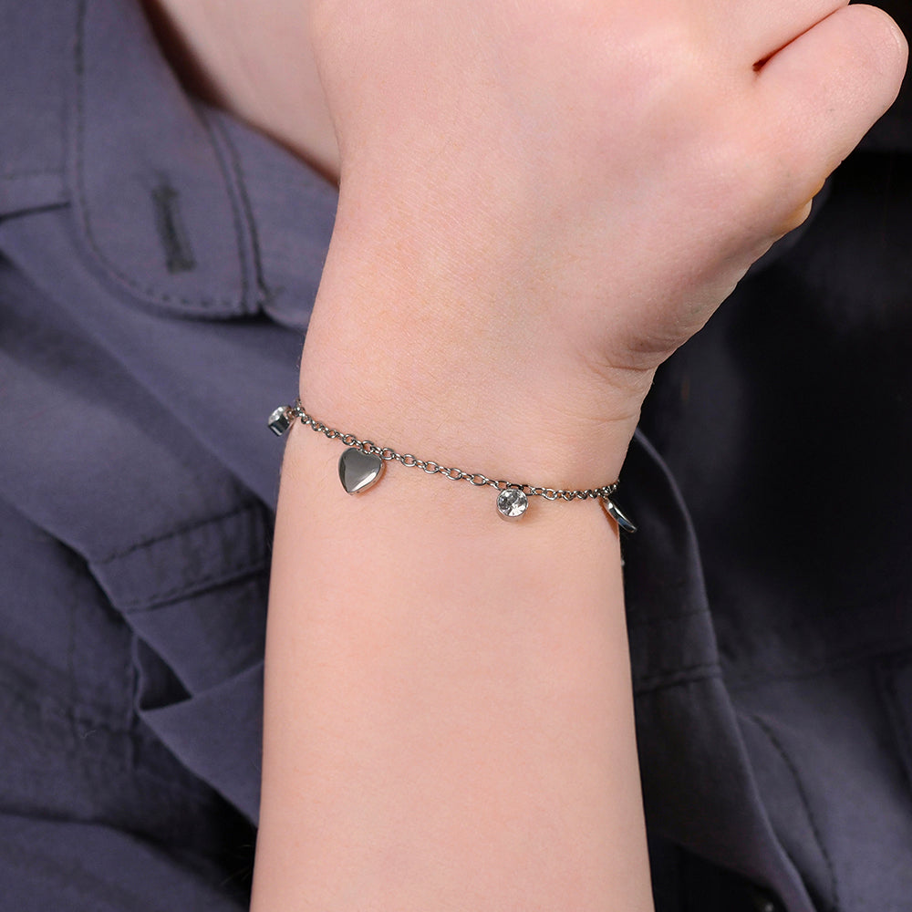 PULSERA ACERO NIÑA CORAZONES Y CRISTALES