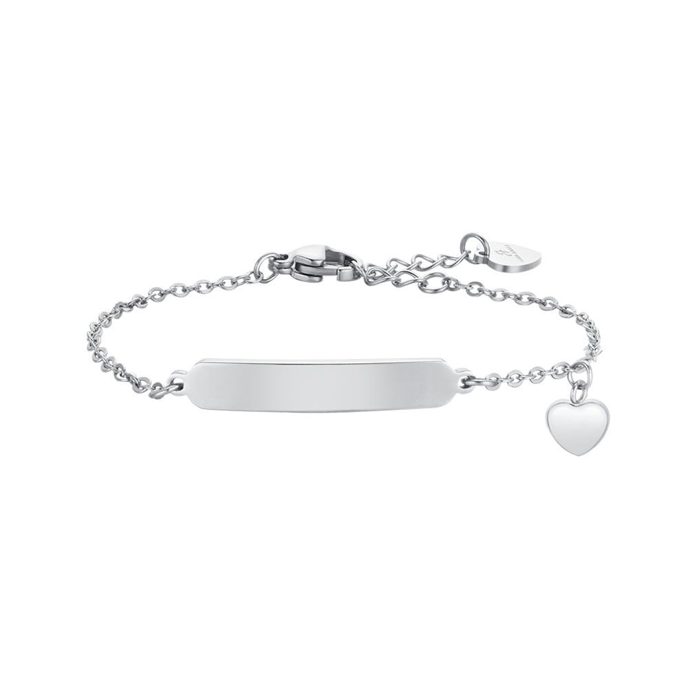 PULSERA DE ACERO CORAZONES Y CHAPA CHICA