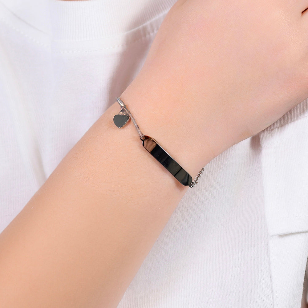 PULSERA DE ACERO CORAZONES Y CHAPA CHICA