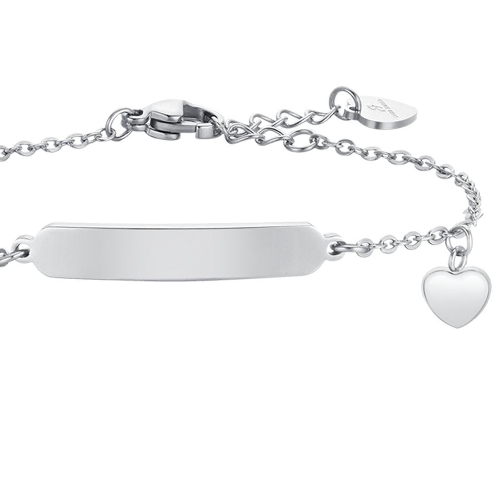 PULSERA DE ACERO CORAZONES Y CHAPA CHICA