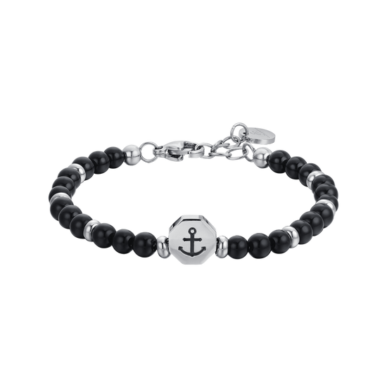 PULSERA BEBE ANCLA DE ACERO CON PIEDRAS NEGRAS