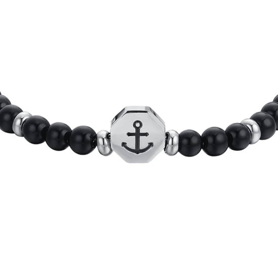 PULSERA BEBE ANCLA DE ACERO CON PIEDRAS NEGRAS