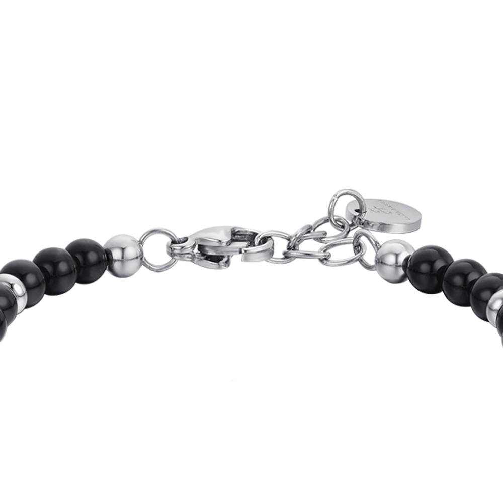 PULSERA BEBE ANCLA DE ACERO CON PIEDRAS NEGRAS