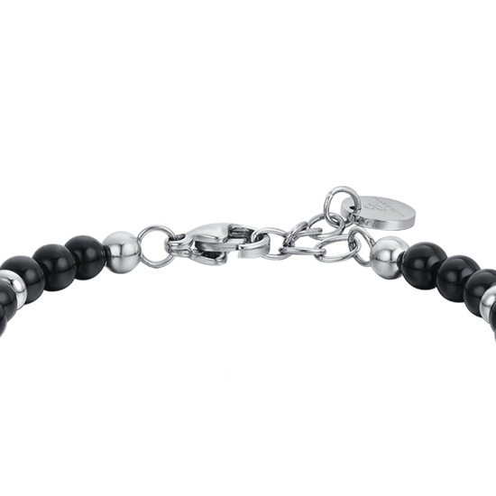 PULSERA BEBE ANCLA DE ACERO CON PIEDRAS NEGRAS
