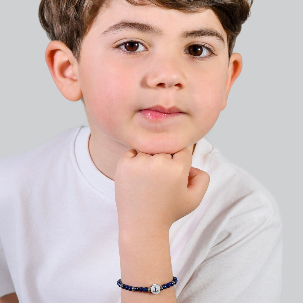 PULSERA BEBE ANCLA DE ACERO CON PIEDRAS AZULES