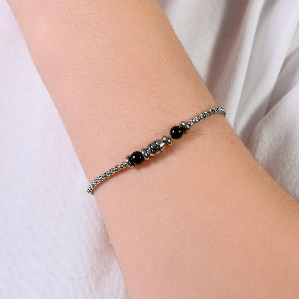PULSERA BEBE ACERO PIEDRAS NEGRAS