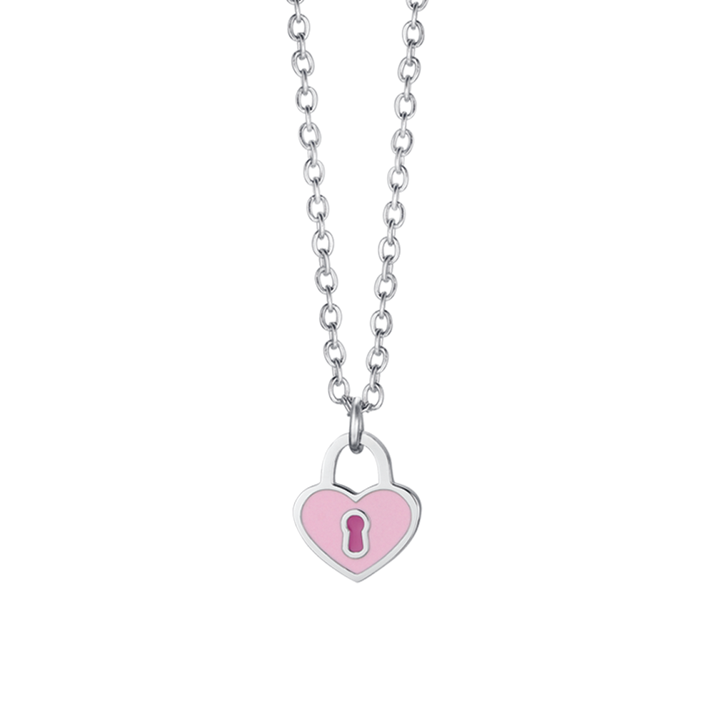 COLLAR DE ACERO PARA NIÑA CON CANDADO CORAZÓN