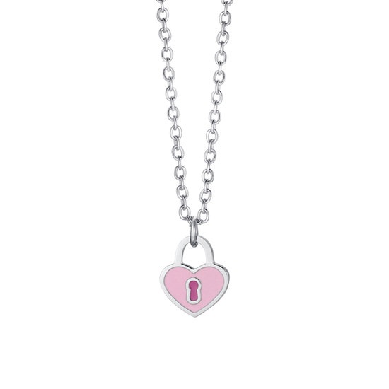 COLLAR DE ACERO PARA NIÑA CON CANDADO CORAZÓN