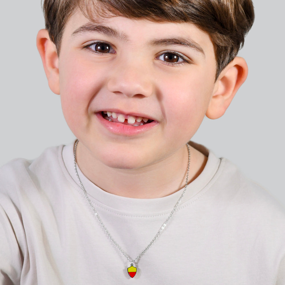 COLLAR NIÑO DE ACERO CON ESMALTE AMARILLO Y ROJO