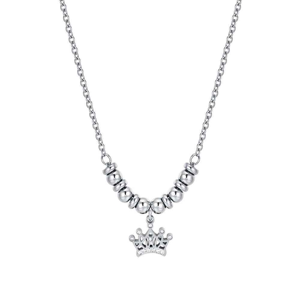 COLLAR DE ACERO DE NIÑA CON CORONA CON CRISTALES BLANCOS