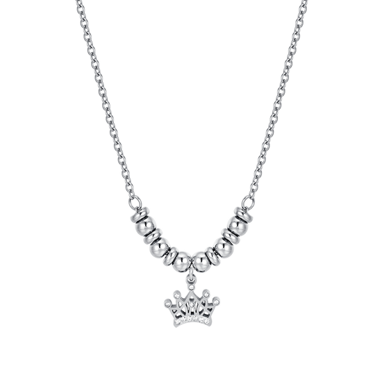 COLLAR DE ACERO DE NIÑA CON CORONA CON CRISTALES BLANCOS