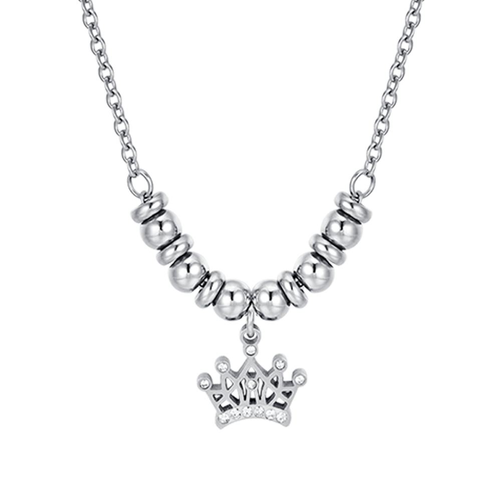 COLLAR DE ACERO DE NIÑA CON CORONA CON CRISTALES BLANCOS