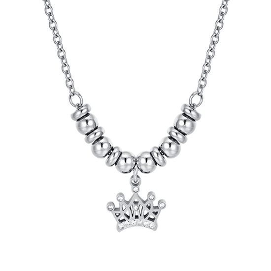 COLLAR DE ACERO DE NIÑA CON CORONA CON CRISTALES BLANCOS