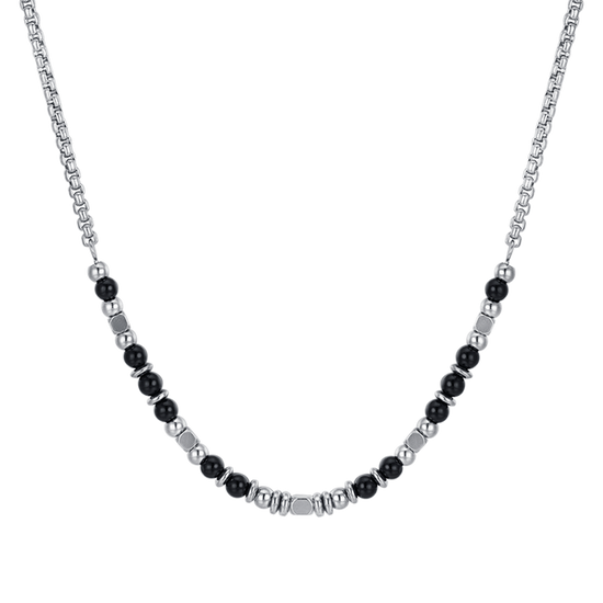 COLLAR DE ACERO PARA BEBÉ CON PIEDRAS NEGRAS Y GRISES