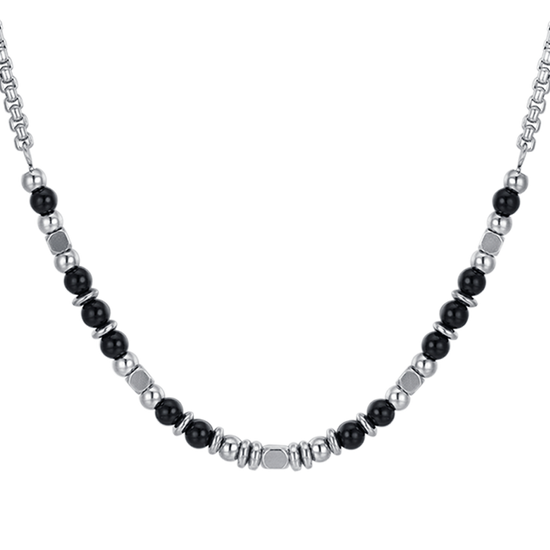 COLLAR DE ACERO PARA BEBÉ CON PIEDRAS NEGRAS Y GRISES