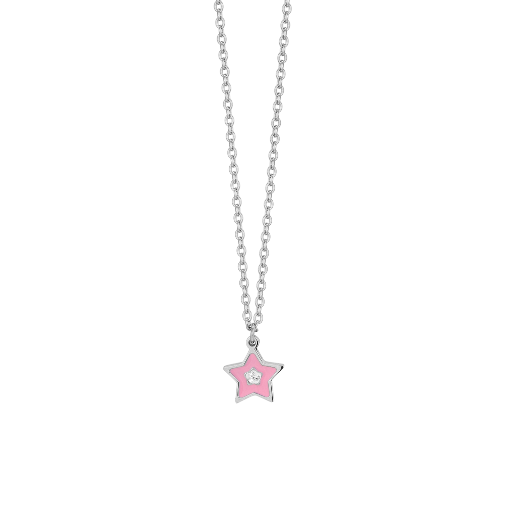 COLLAR DE ACERO ESMALTADO ROSA NIÑA