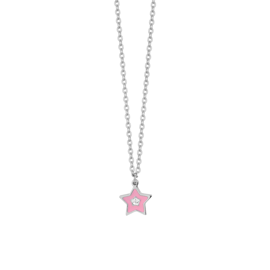 COLLAR DE ACERO ESMALTADO ROSA NIÑA