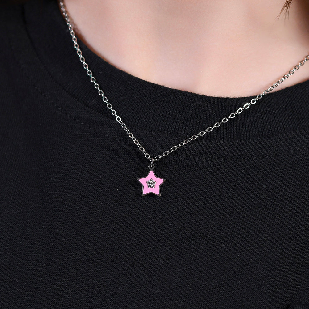 COLLAR DE ACERO ESMALTADO ROSA NIÑA