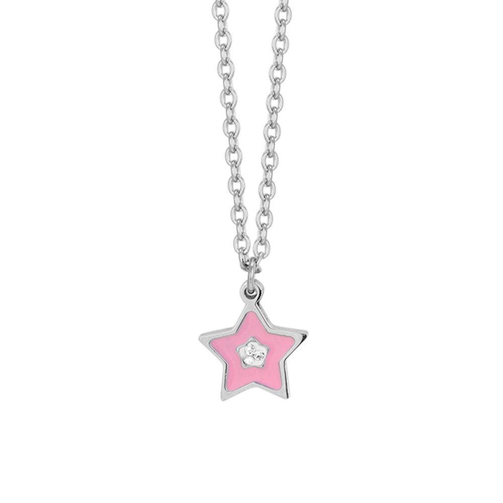 COLLAR DE ACERO ESMALTADO ROSA NIÑA