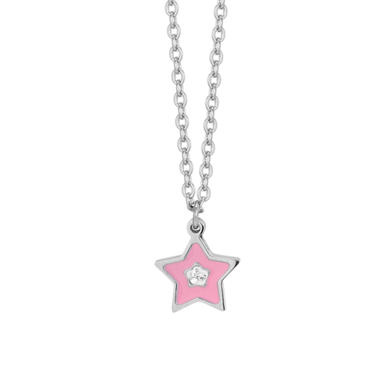 COLLAR DE ACERO ESMALTADO ROSA NIÑA
