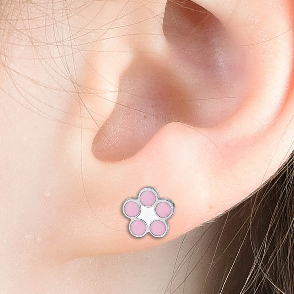 NIÑA PENDIENTES DE ACERO CON FLORES