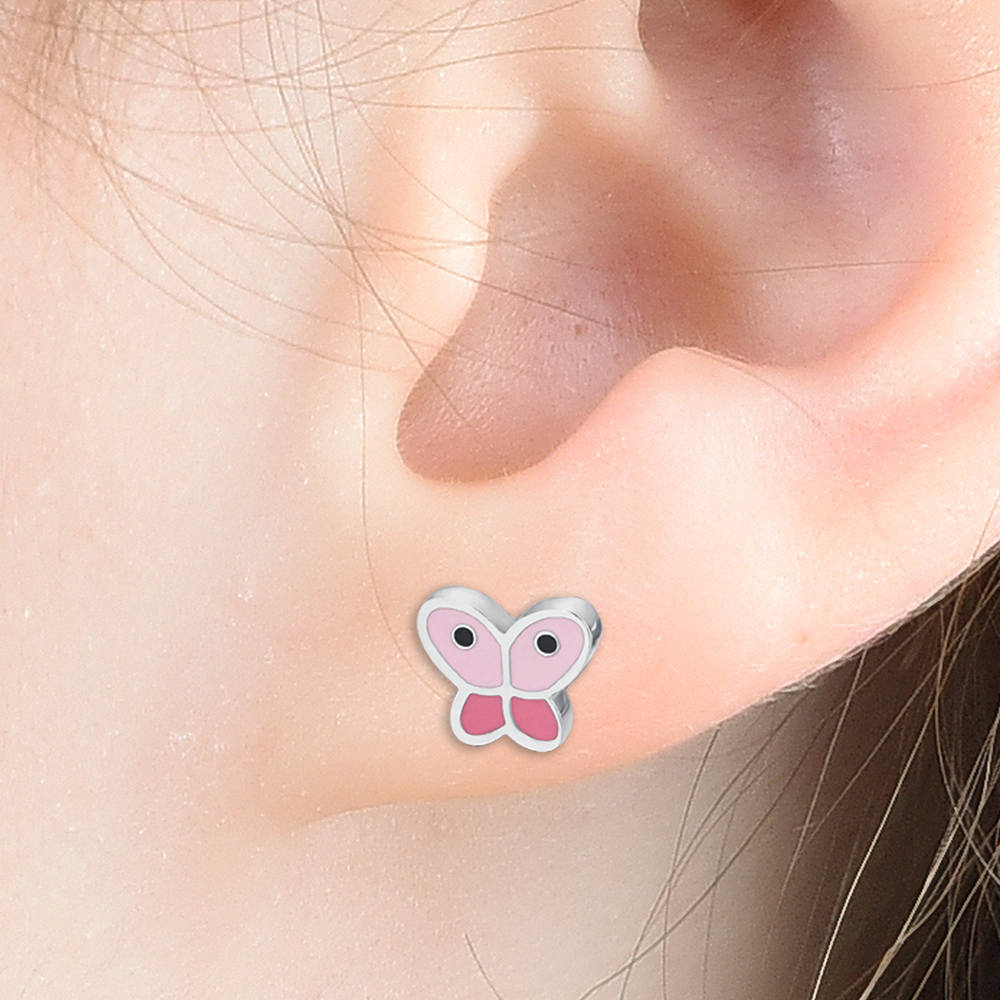 NIÑA PENDIENTES DE ACERO CON MARIPOSAS