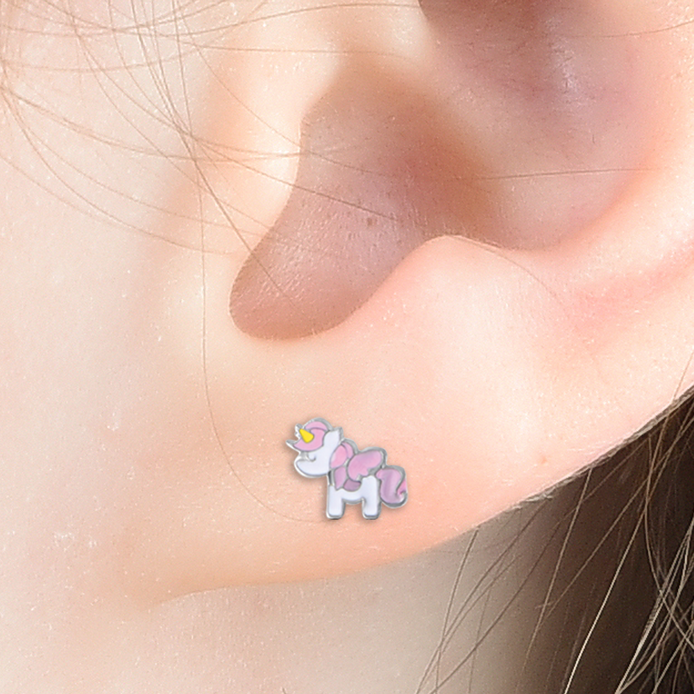 PENDIENTES DE NIÑA DE ACERO CON UNICORNIOS