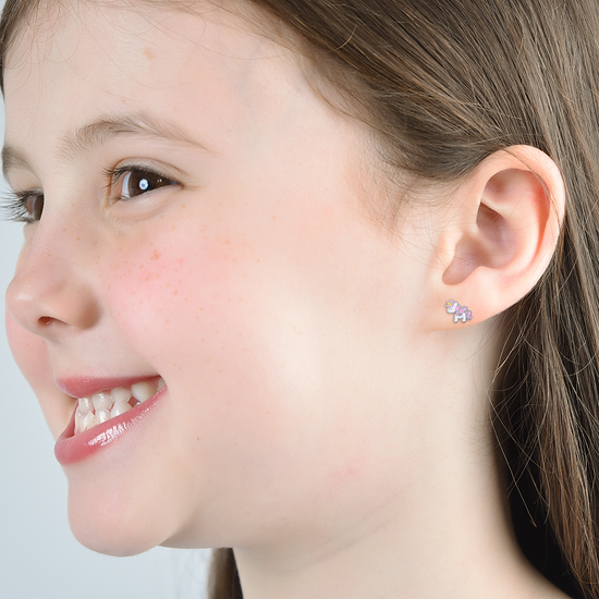 PENDIENTES DE NIÑA DE ACERO CON UNICORNIOS