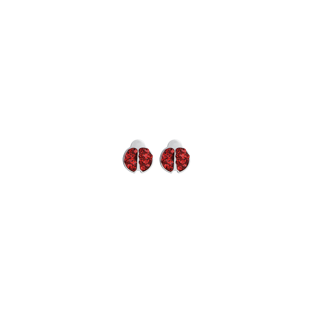 PENDIENTES DE NIÑA DE ACERO CON MARIQUITA Y CRISTALES ROJOS