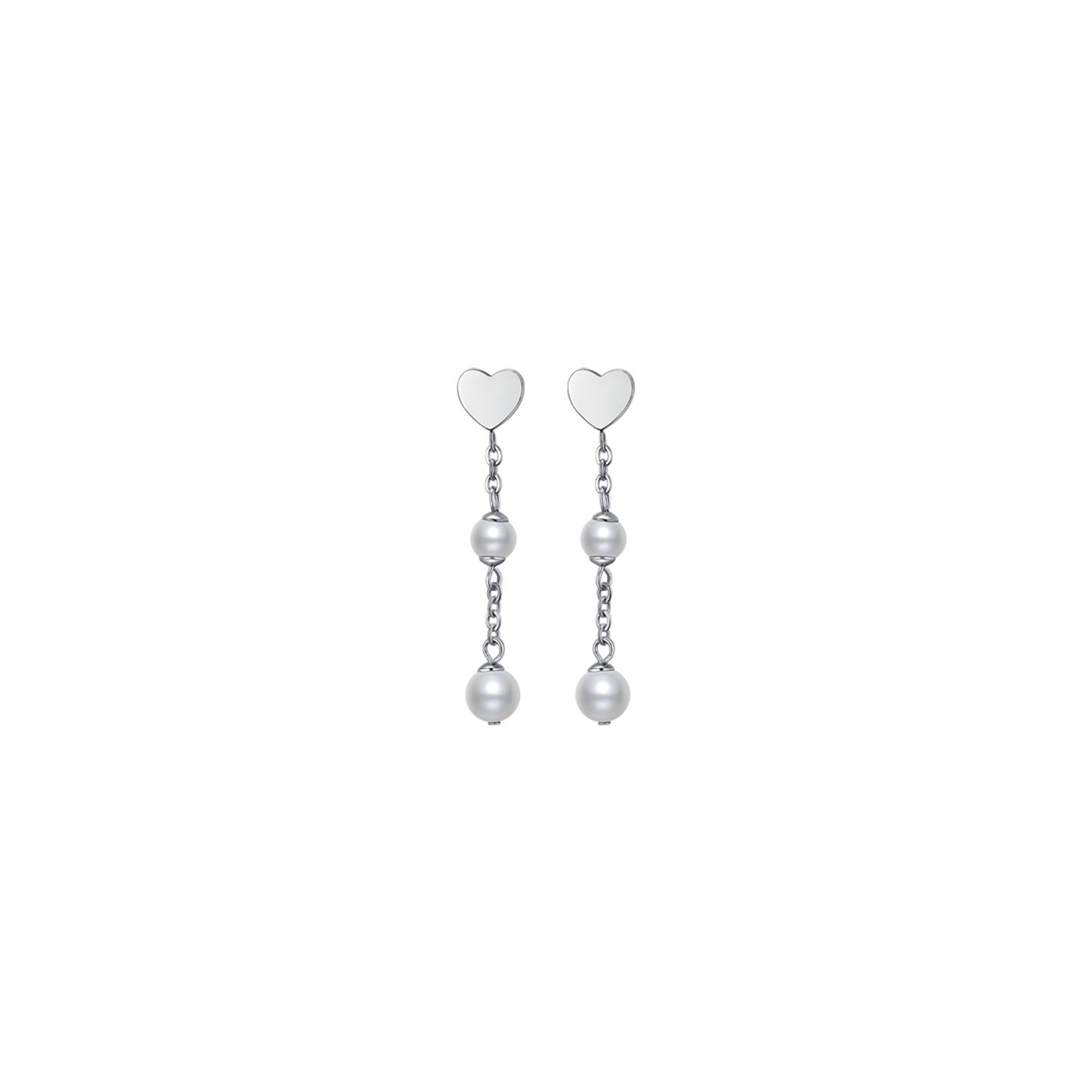 PENDIENTES DE ACERO CON PERLAS BLANCAS Y CORAZONES