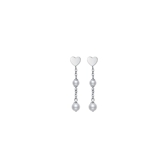PENDIENTES DE ACERO CON PERLAS BLANCAS Y CORAZONES