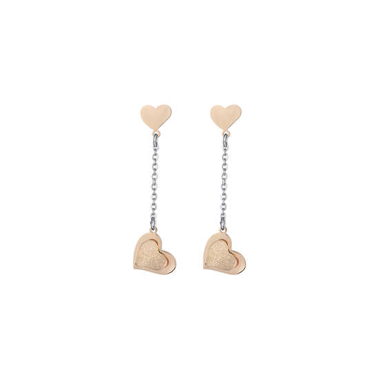 PENDIENTES DE ACERO, CORAZONES DE ACERO CON ROSAS IP DE PURPURINA