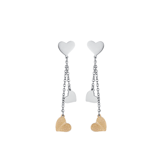 PENDIENTES DE ACERO CON CORAZONES Y PURPURINA DORADA IP
