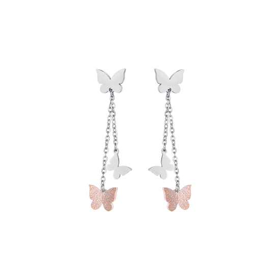 PENDIENTES DE ACERO CON MARIPOSA Y PURPURINA IP ROSE