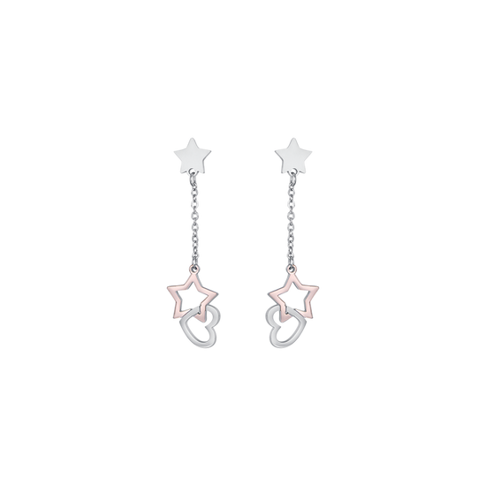 PENDIENTES DE ACERO CON CORAZONES DE ACERO Y ESTRELLAS IP ROSAS