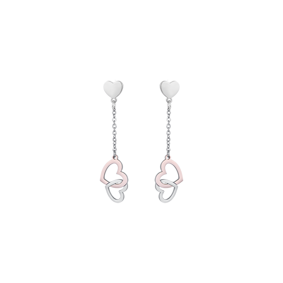 PENDIENTES DE ACERO CON CORAZONES DE ACERO Y ROSAS DE ACERO IP