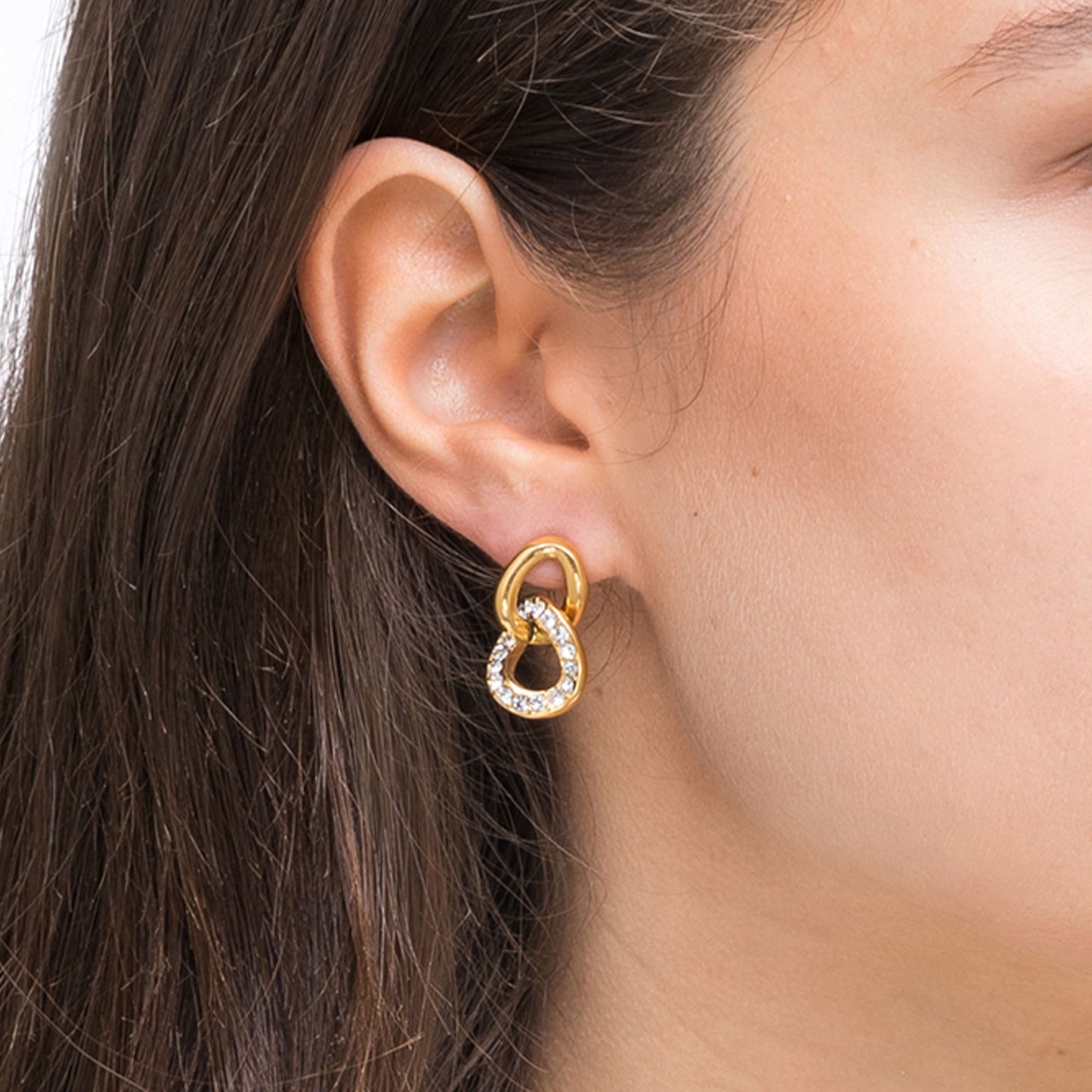 PENDIENTES DE MUJER IP DE ACERO DORADO CON CRISTALES