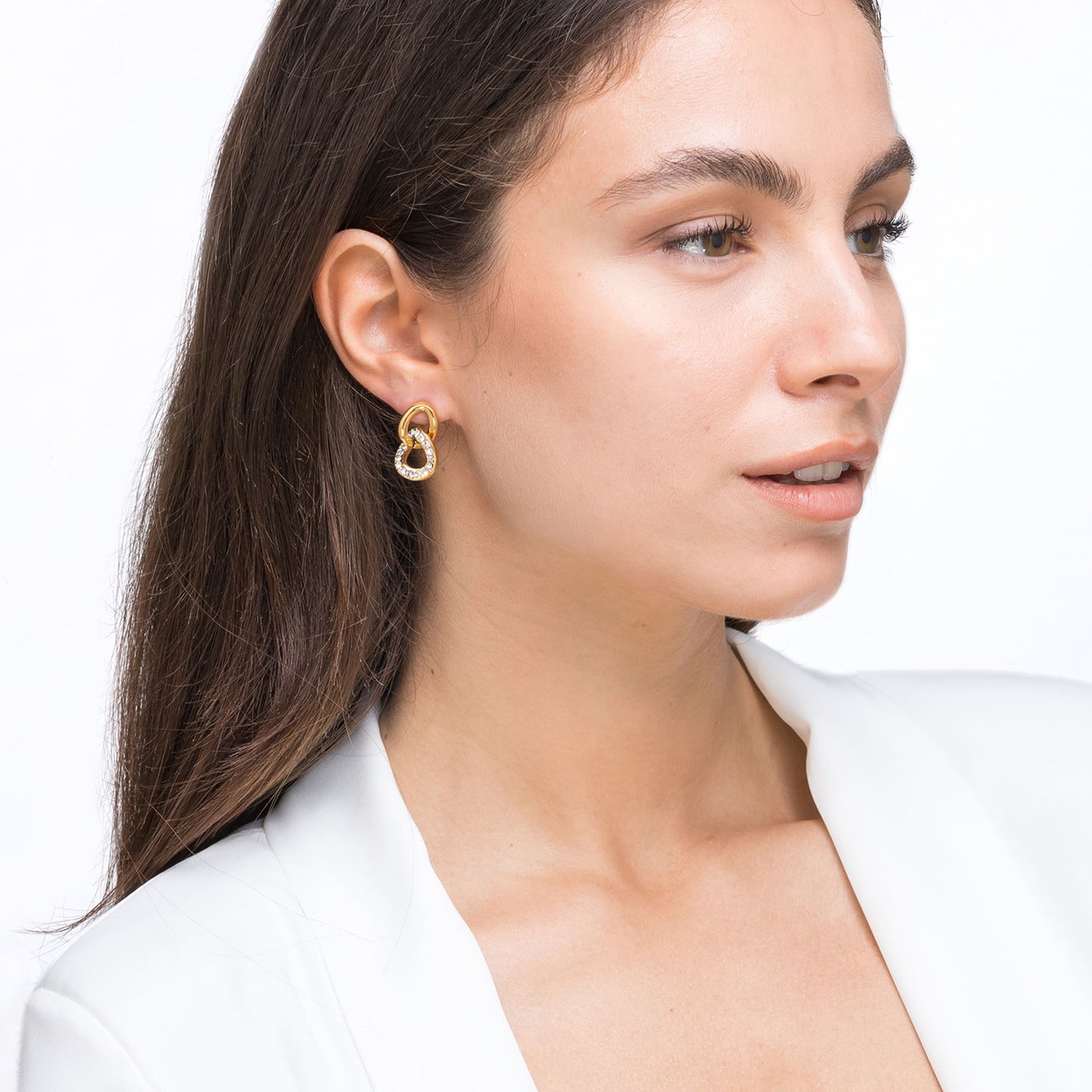 PENDIENTES DE MUJER IP DE ACERO DORADO CON CRISTALES