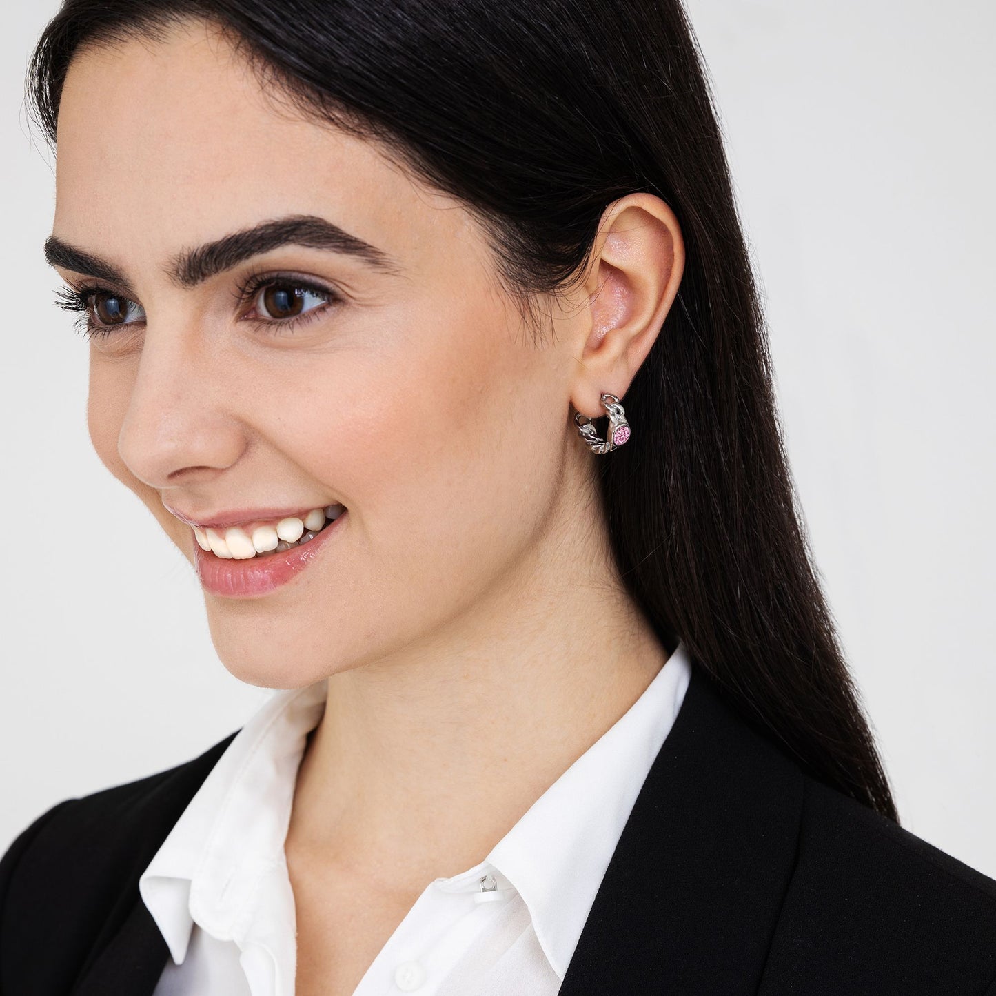 PENDIENTES DE ACERO PARA MUJER CON CRISTALES ROSAS