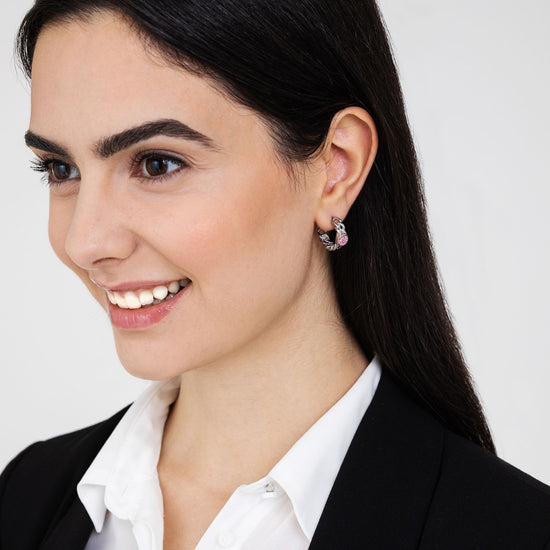 PENDIENTES DE ACERO PARA MUJER CON CRISTALES ROSAS