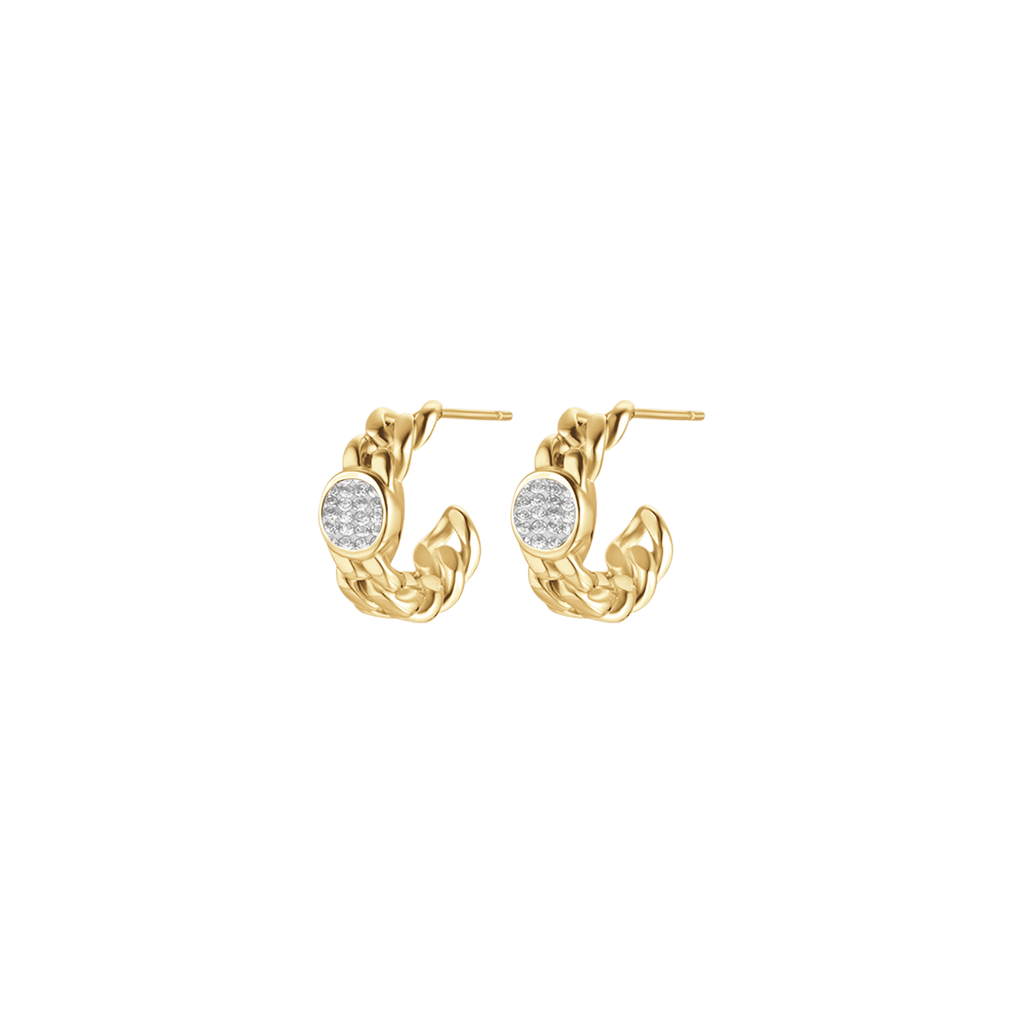PENDIENTES DE MUJER EN ACERO DORADO Y CRISTAL BLANCO