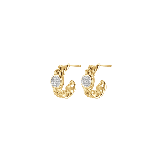 PENDIENTES DE MUJER EN ACERO DORADO Y CRISTAL BLANCO