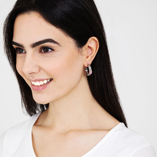 PENDIENTES DE ACERO PARA MUJER CON CRISTALES FUCSIA