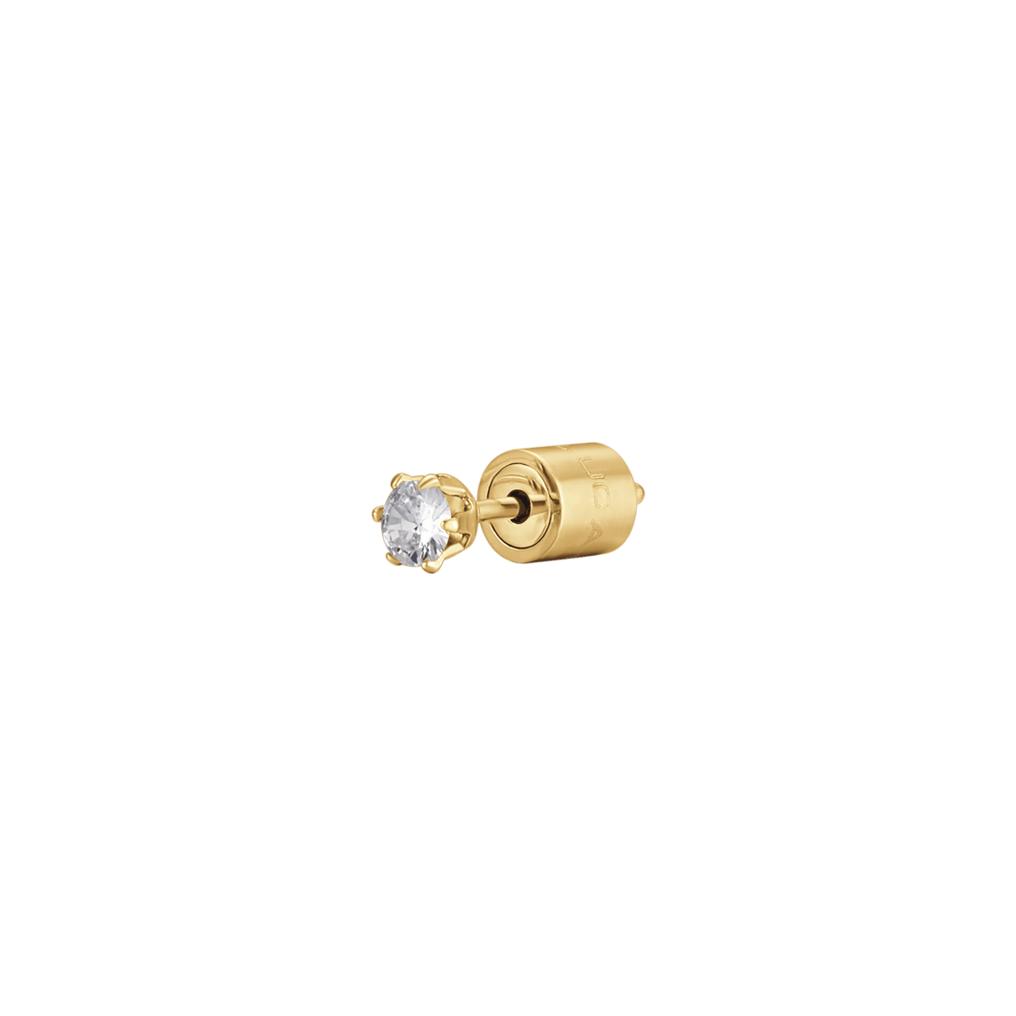 PENDIENTE MONOPUNTO DE ACERO DORADO CON CRISTAL BLANCO DE 3 MM
