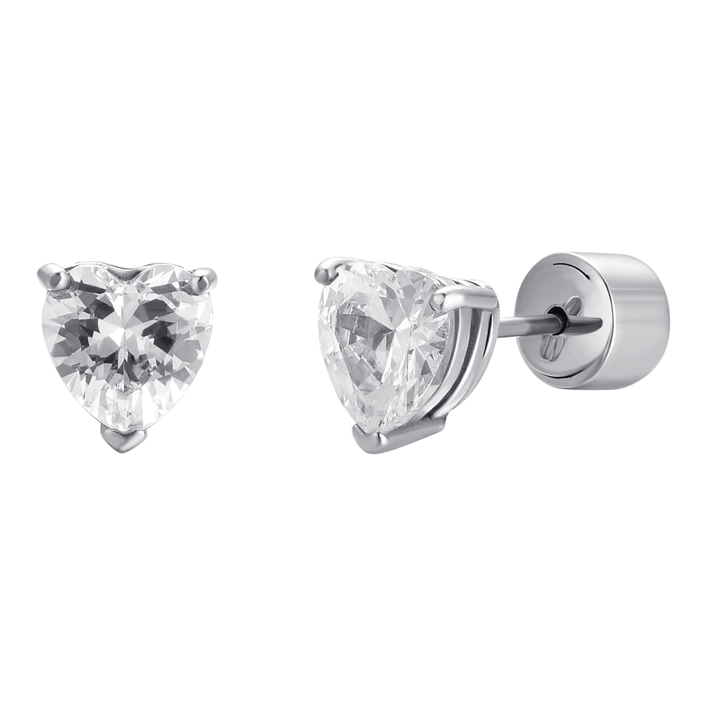 PENDIENTES DE ACERO PARA MUJER CON CRISTALES BLANCOS EN FORMA DE CORAZÓN